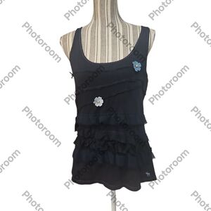 Abercrombie&Fitch Woman Blue Navy Sleeveless Ruffle Front Tank Top Size L